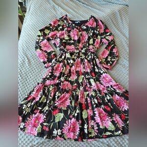 Draper James RSVP Long Sleeve Floral Tiered Midi Dress Sz 2X